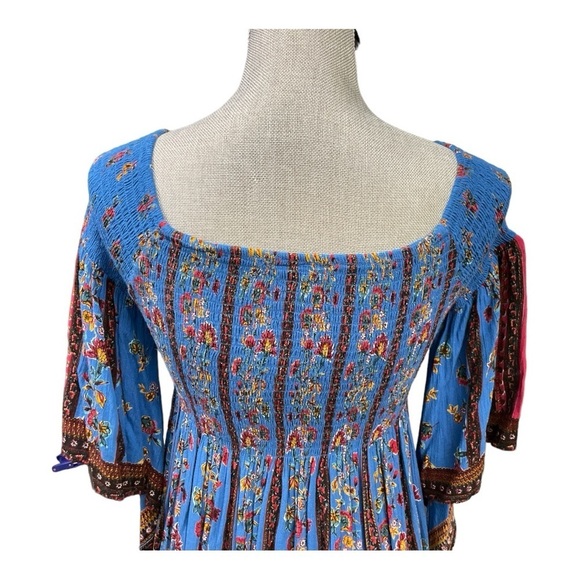 Altar'd State Angie Bell Sleeve boho Mini Dress size M smocked off shoulder - Picture 9 of 12